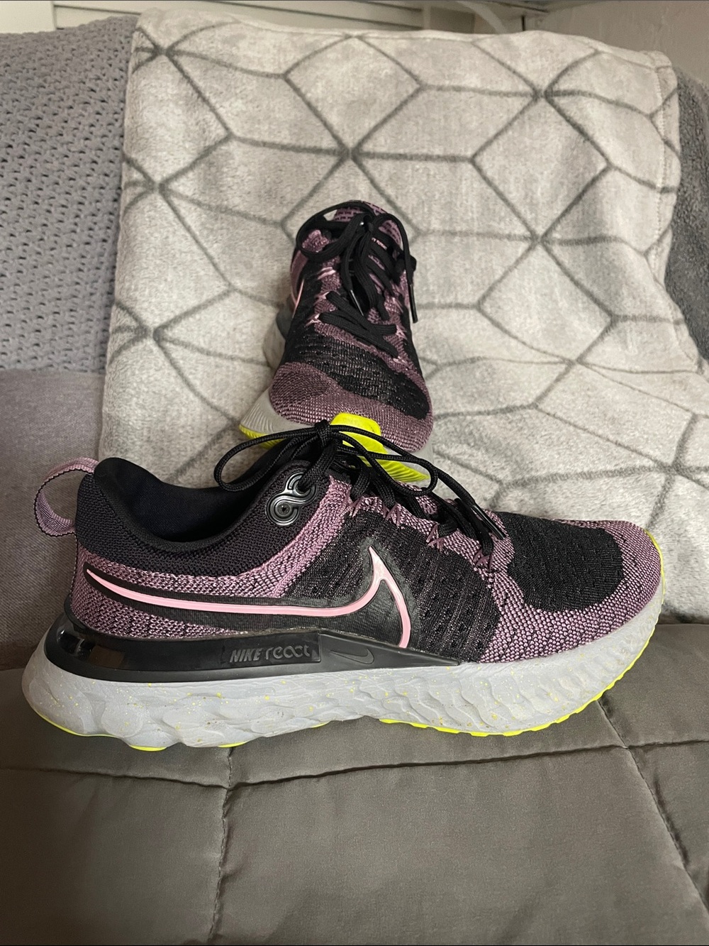 Nike Women’s React Infinity Run Flyknit 2 Purple, Black & Neon Yellow Accents